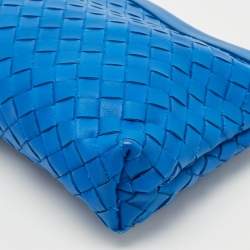 Pre Owned Bottega Veneta Blue Intrecciato Leather Top Zip Pouch