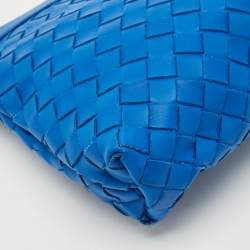 Pre Owned Bottega Veneta Blue Intrecciato Leather Top Zip Pouch