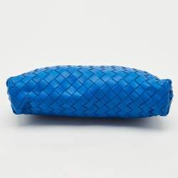 Pre Owned Bottega Veneta Blue Intrecciato Leather Top Zip Pouch