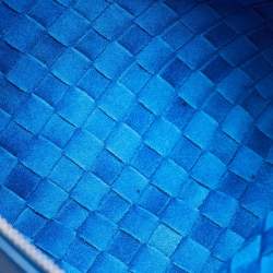 Pre Owned Bottega Veneta Blue Intrecciato Leather Top Zip Pouch