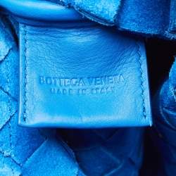 Pre Owned Bottega Veneta Blue Intrecciato Leather Top Zip Pouch