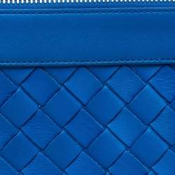 Pre Owned Bottega Veneta Blue Intrecciato Leather Top Zip Pouch