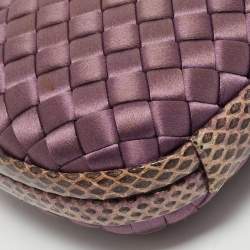 Bottega Veneta Purple Intrecciato Satin and Water Snakeskin Trim Knot Long Clutch