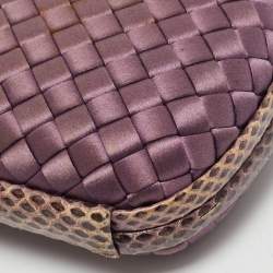 Bottega Veneta Purple Intrecciato Satin and Water Snakeskin Trim Knot Long Clutch