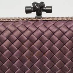 Bottega Veneta Purple Intrecciato Satin and Water Snakeskin Trim Knot Long Clutch