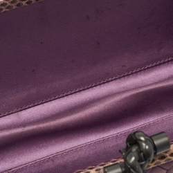 Bottega Veneta Purple Intrecciato Satin and Water Snakeskin Trim Knot Long Clutch