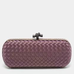 Bottega Veneta Purple Intrecciato Satin and Water Snakeskin Trim Knot Long Clutch