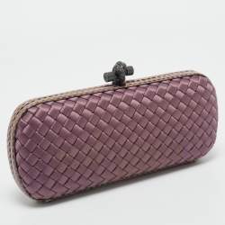 Bottega Veneta Purple Intrecciato Satin and Water Snakeskin Trim Knot Long Clutch