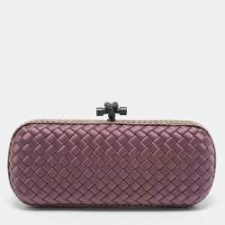 Bottega Veneta Purple Intrecciato Satin and Water Snakeskin Trim Knot Long Clutch