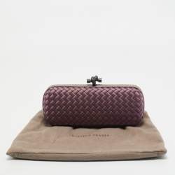 Bottega Veneta Purple Intrecciato Satin and Water Snakeskin Trim Knot Long Clutch