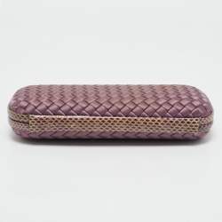 Bottega Veneta Purple Intrecciato Satin and Water Snakeskin Trim Knot Long Clutch