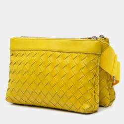 Pre Owned Bottega Veneta Yellow Nappa Intrecciato Duo Crossbody Shoulder Bag