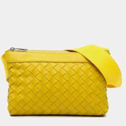 Pre Owned Bottega Veneta Yellow Nappa Intrecciato Duo Crossbody Shoulder Bag