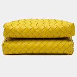 Pre Owned Bottega Veneta Yellow Nappa Intrecciato Duo Crossbody Shoulder Bag