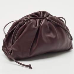 Pre Owned Bottega Veneta Dark Purple Leather Mini Pouch Clutch