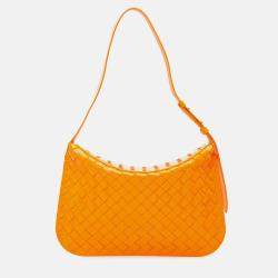 Bottega Veneta Brushed Calfskin Intrecciato Cradle Fold Over Shoulder Bag