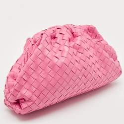 Pre Owned Bottega Veneta Pink Intrecciato Leather Classic The Pouch
