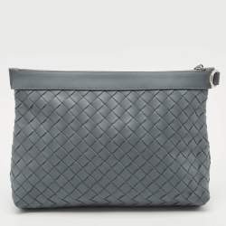 Bottega Veneta Slate Grey Intrecciato Leather Oversized Zip Pouch