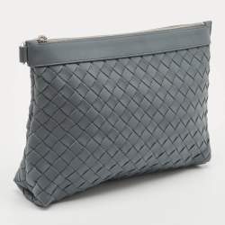 Bottega Veneta Slate Grey Intrecciato Leather Oversized Zip Pouch