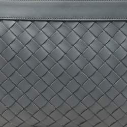 Bottega Veneta Slate Grey Intrecciato Leather Oversized Zip Pouch