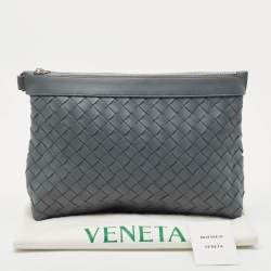 Bottega Veneta Slate Grey Intrecciato Leather Oversized Zip Pouch