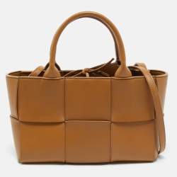 Bottega Veneta Brown Intreccio Leather Mini Arco Tote