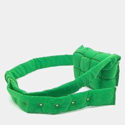 Pre Owned Bottega Veneta Green Fabric Candy Padded Tech Cassette Bag