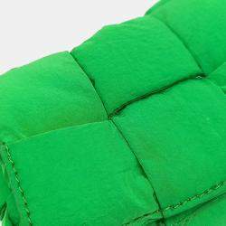 Pre Owned Bottega Veneta Green Fabric Candy Padded Tech Cassette Bag