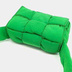 Pre Owned Bottega Veneta Green Fabric Candy Padded Tech Cassette Bag