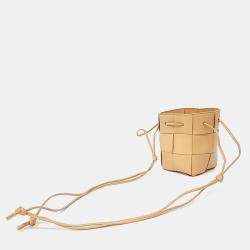 Pre Owned Bottega Veneta Beige Leather Cassette Mini Bucket Bag