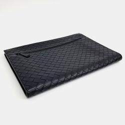 Bottega Veneta Navy Blue Leather Mesh Clutch