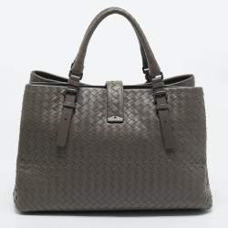 Pre Owned حقيبة يد بوتيغا فينيتا روما متوسطة جلد إنتريشياتو بيج