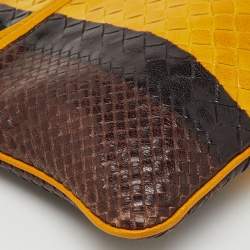 Pre Owned Bottega Veneta Yellow/Dark Brown Intrecciato Zip Pouch Clutch