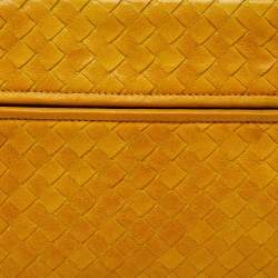 Pre Owned Bottega Veneta Yellow/Dark Brown Intrecciato Zip Pouch Clutch