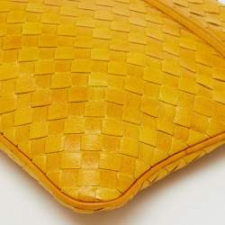 Pre Owned Bottega Veneta Yellow/Dark Brown Intrecciato Zip Pouch Clutch