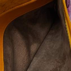 Pre Owned Bottega Veneta Yellow/Dark Brown Intrecciato Zip Pouch Clutch