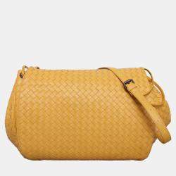 Bottega Veneta Intrecciato  Yellow Leather Messenger Bag