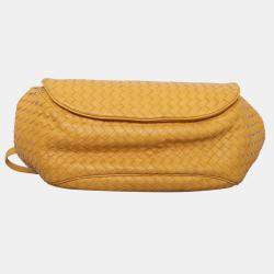 Bottega Veneta Intrecciato  Yellow Leather Messenger Bag