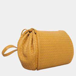 Bottega Veneta Intrecciato  Yellow Leather Messenger Bag