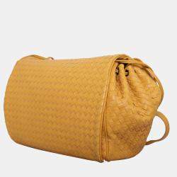 Bottega Veneta Intrecciato  Yellow Leather Messenger Bag