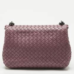 Pre Owned Bottega Veneta Pink Intrecciato Leather Small Olimpia Shoulder Bag