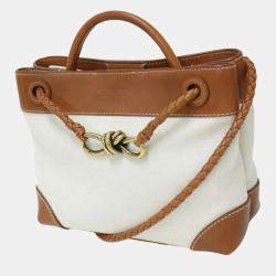 Bottega Veneta Brown Natural 24 Small Andiamo Tote Shoulder Leather Canvas