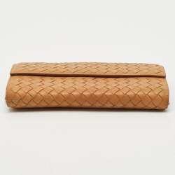 Bottega Veneta Brown Intrecciato Leather Flap Continental Wallet