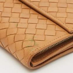 Bottega Veneta Brown Intrecciato Leather Flap Continental Wallet