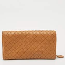 Bottega Veneta Brown Intrecciato Leather Flap Continental Wallet