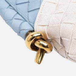 Bottega Veneta Blue/White Small Nappa and Canvas Intrecciato Solstice Shoulder Bag