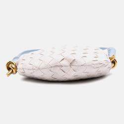 Bottega Veneta Blue/White Small Nappa and Canvas Intrecciato Solstice Shoulder Bag