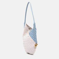 Bottega Veneta Blue/White Small Nappa and Canvas Intrecciato Solstice Shoulder Bag