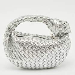 Bottega Veneta Metallic Silver Leather Mini Jodie Hobo