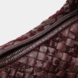 Bottega Veneta Red Medium Nappa Velours Intrecciato Fuzzy Veneta Hobo